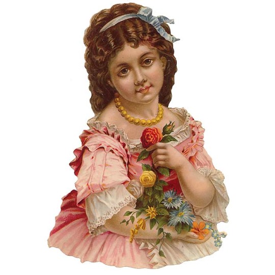 Victorian Girl with Flowers Large Scrap ~ Germany